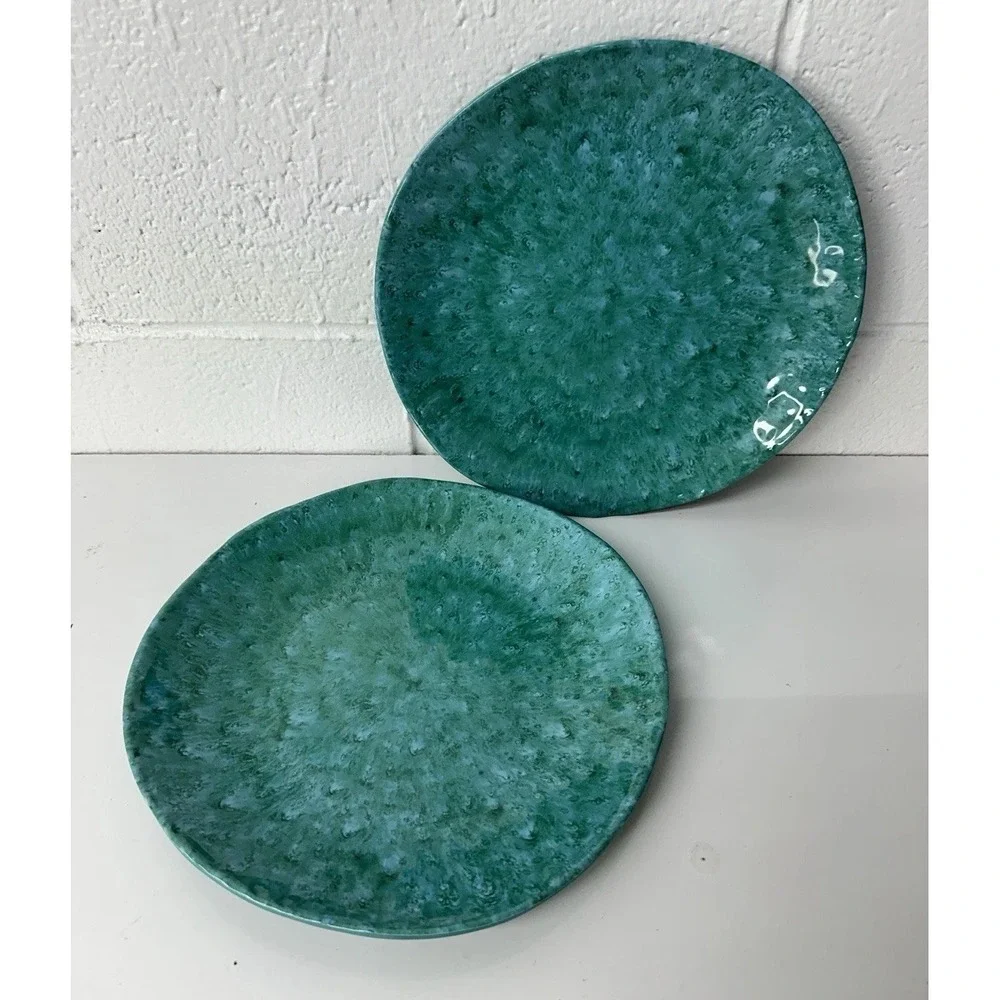 WILLIAMS SONOMA Melamine DRIP REACTION Teal Marbled 11